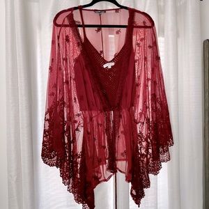 2 piece Crop Top/Sheer lace coverup.